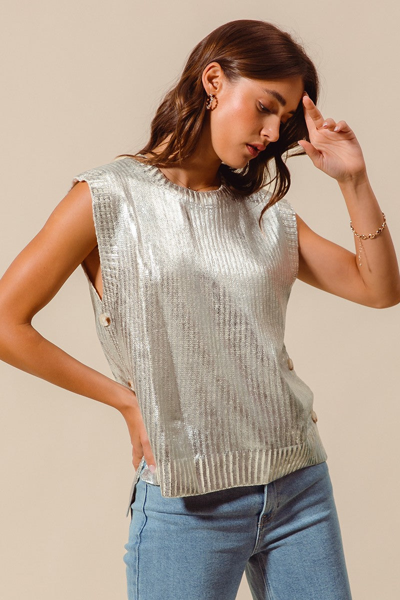 Metallic Foil Sweater Vest Top